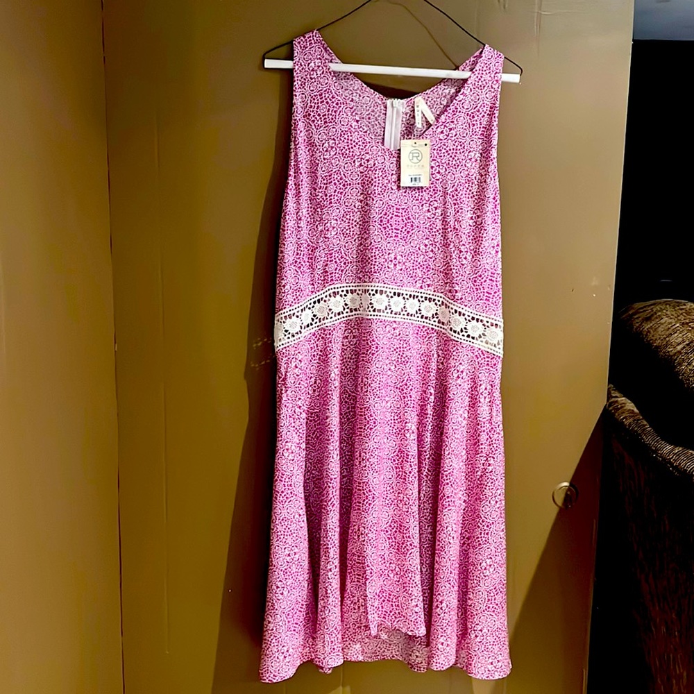 Roper Women’s Sleeveless Floral Dress with Floral Lace Inset Sz XL NEW